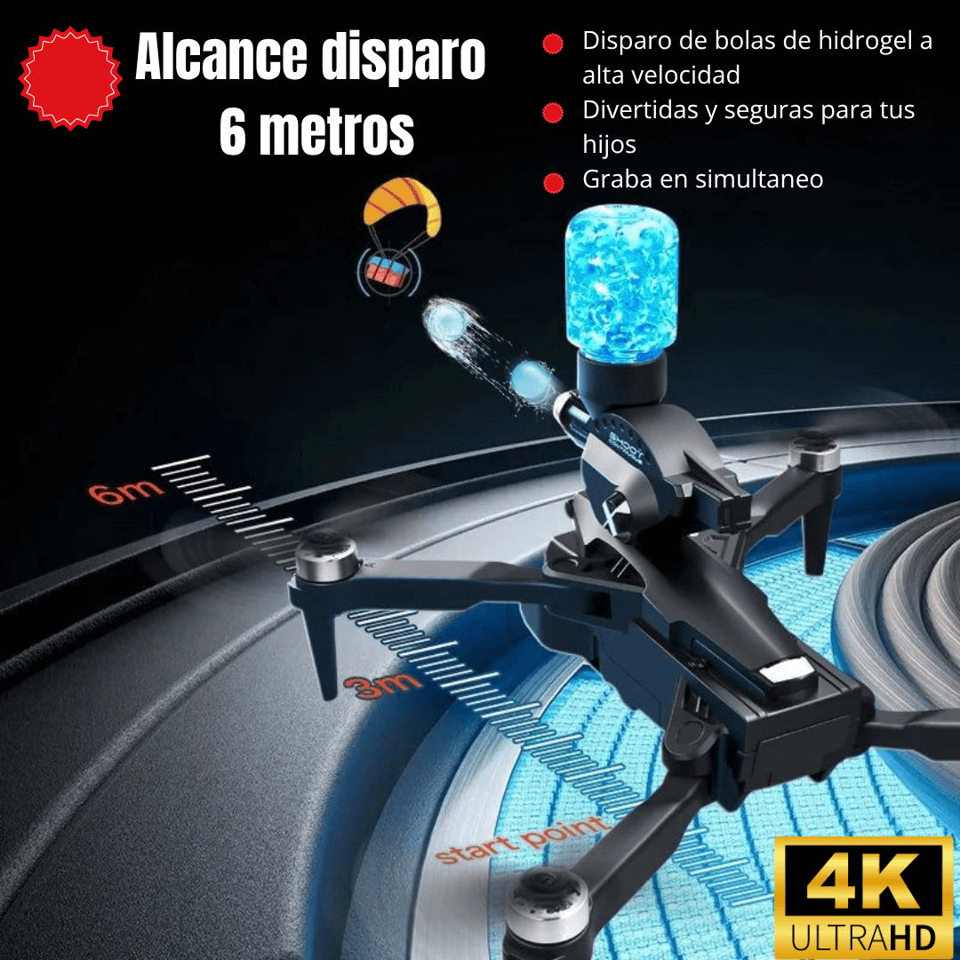 Drone Triple Cámara + Lanza Hidrogel – Graba, Dispara y Juega en el Aire🛰