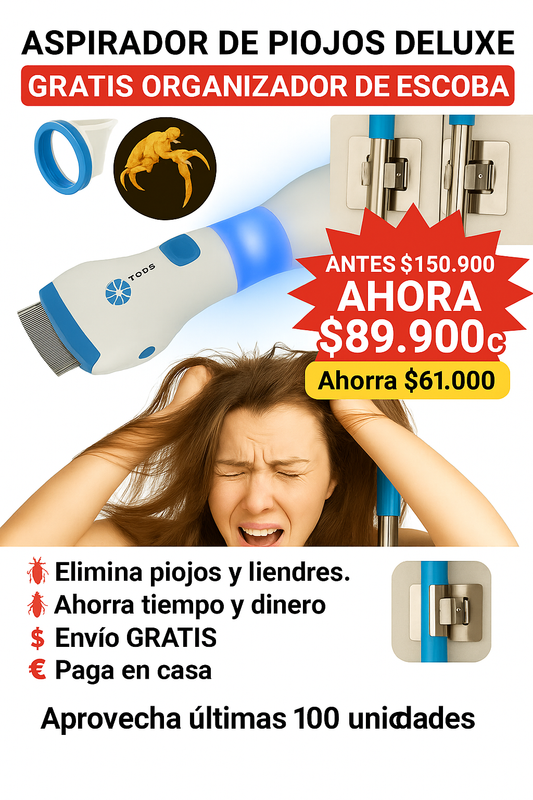 Aspirador Eléctrico de Piojos Deluxe Gratis 1 Organizador para Escoba.