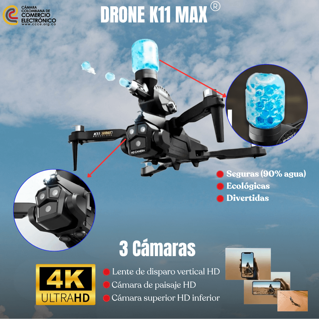 Drone Triple Cámara + Lanza Hidrogel – Graba, Dispara y Juega en el Aire🛰