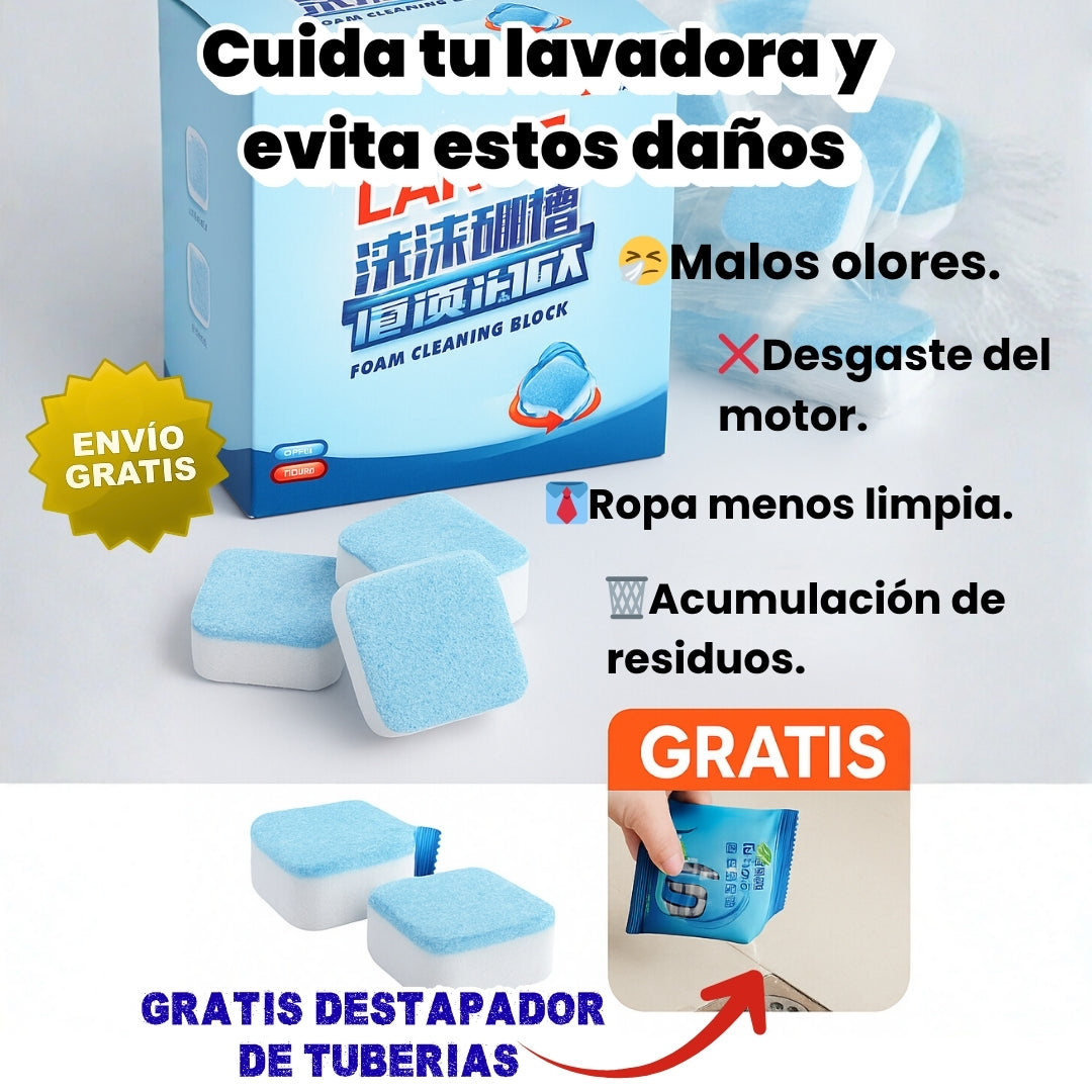 Pastilla Limpiador de Lavadora x 12 unid GRATIS Destapador de Tubería.